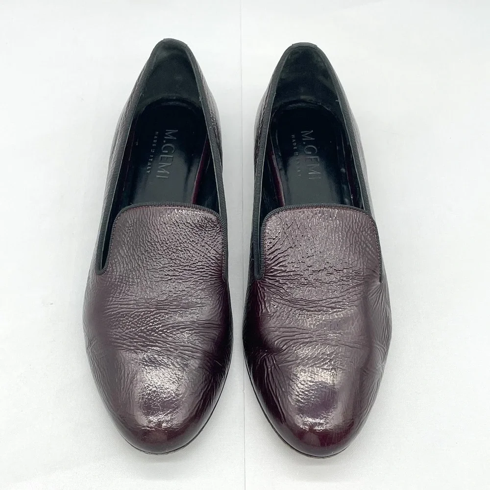 M.Gemi Womens 37.5 7.5 Smoking Loafer Shoes Plum Patent Leather Slip On Flats